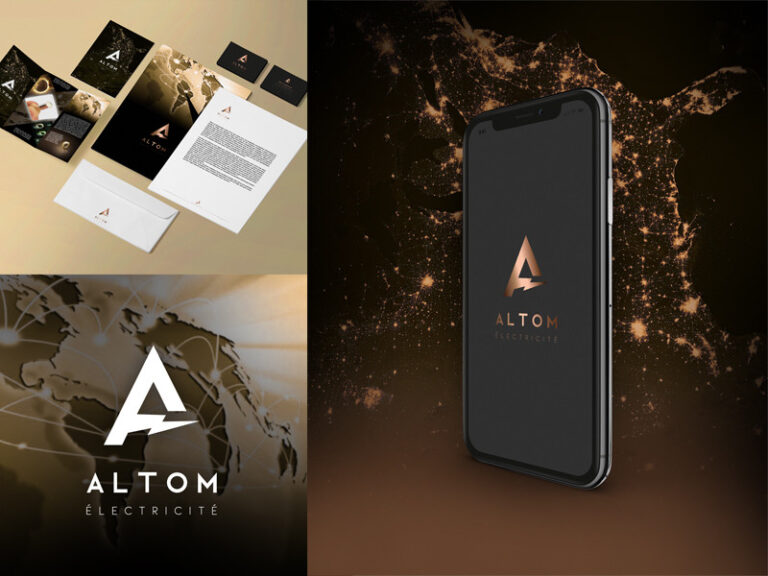 Création de logo et identité visuelle pour Altom, réalisée par Margarita Pautrat graphiste freelance à Perpignan.
