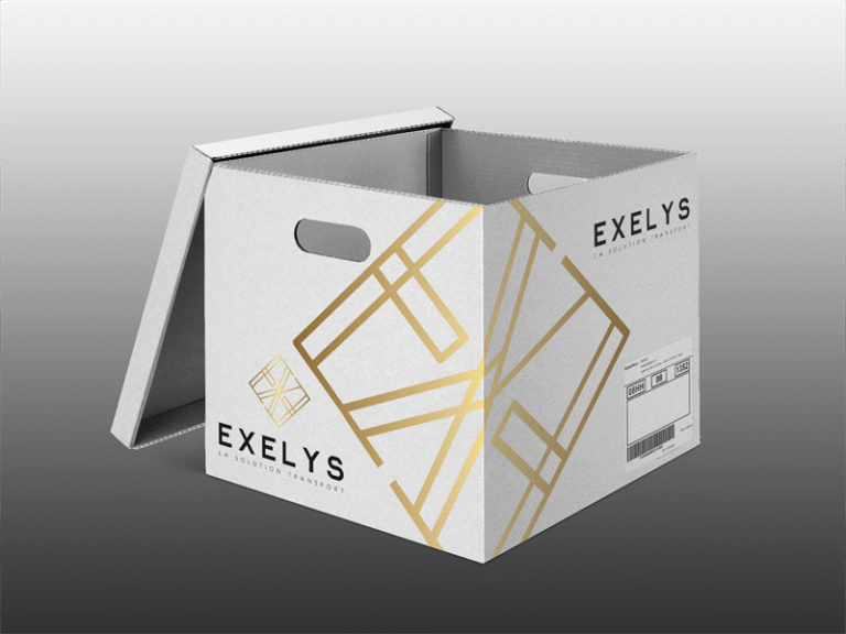 Création de packaging pour exelys transport, réalisée par Margarita Pautrat graphiste freelance à Perpignan.
