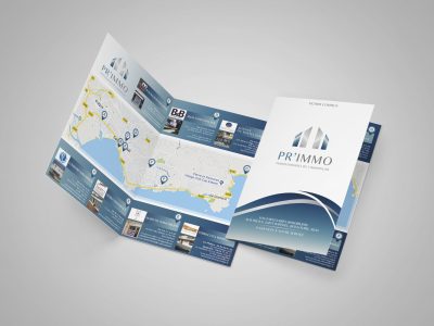 Création brochure d'agences pour Pr'immo immobilier réalisée par Margarita Pautrat graphiste freelance à Perpignan.